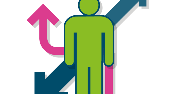 Graphic of man with a question mark and arrows