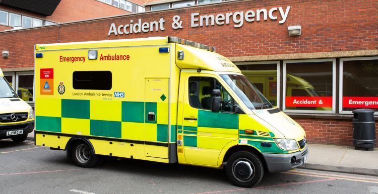 Emergency ambulance outside hospital