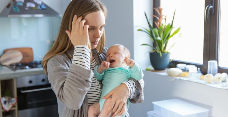 Woman with crying baby